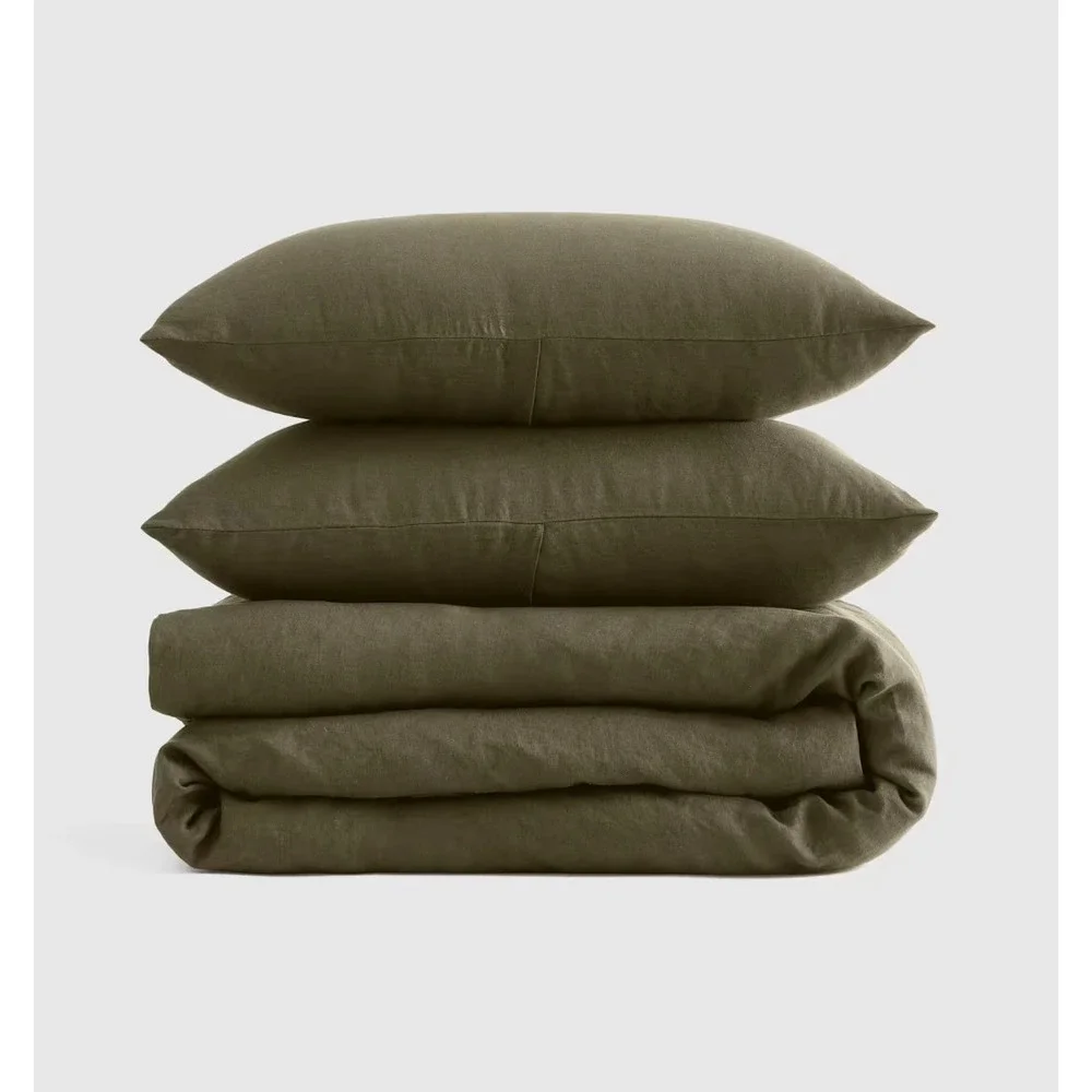 Quince European Linen Duvet Cover Set with Shams Full/Queen Dusty Olive Green